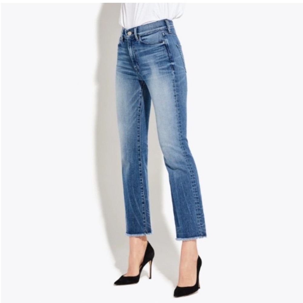 AYR Womens The Bomb Pop Jeans 25 Blue Denim Raw Hem High Rise Stretch